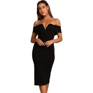 BARDOT off shoulder black v neck dress